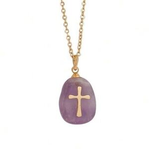 Gold and Purple Cross Pendant Necklace